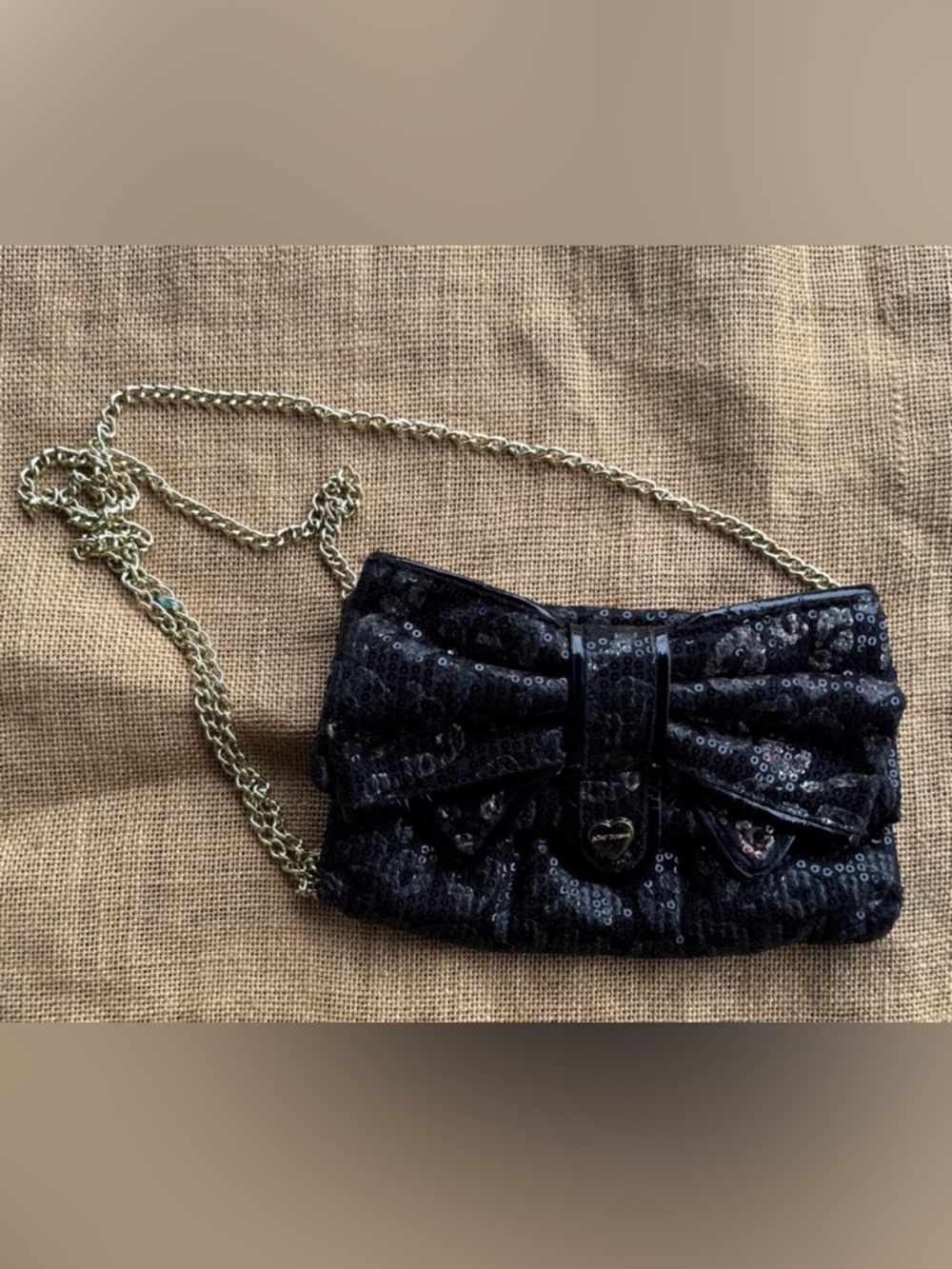 Betsey Johnson Bow Clutch Crossbody bag Black Sequin Clutch